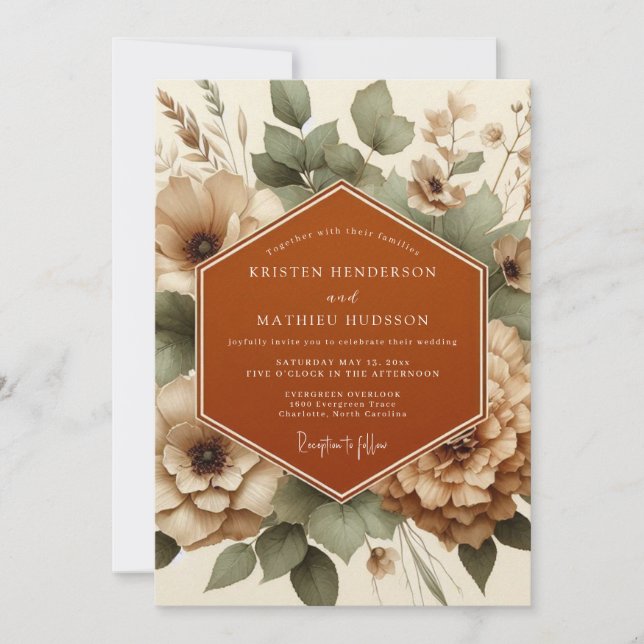 Terracotta Muted Boho Wedding Inbjudningar (Framsida)
