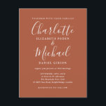 Terracotta Namnteckning skript Bröllop Inbjudan Vykort<br><div class="desc">Med namnteckning stil namn kan det här eleganten vara ett vykort för bröllopsinbjudan för terracotta som kan vara personlig med din information i chic. Designad av Thisisnotme©</div>