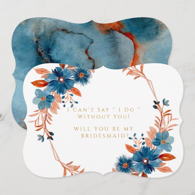 Terracotta Navy Blommigt, blir du min bridesmaid Inbjudningar (Fram/baksida)