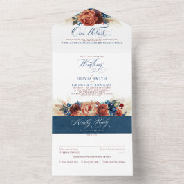Terracotta Navy Blue Blommigt Boho Elegant bröllop