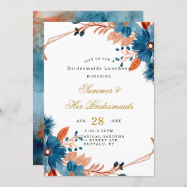 Terracotta Navy Blue Blommigt Bridesmaids Luncheon Inbjudningar