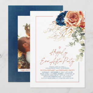 Terracotta & Navy Blue Blommigt Förlovningsfest Inbjudningar