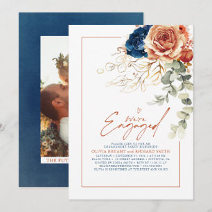 Terracotta & Navy Blue Blommigt Förlovningsfest Inbjudningar