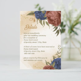 Terracotta navy blue blommigt greenery bröllop tilläggskort