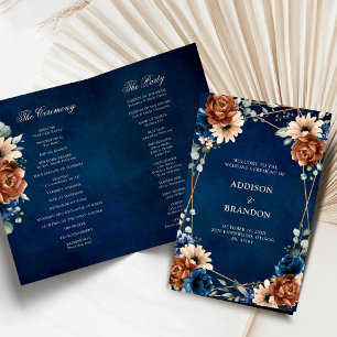 Terracotta Navy Blue Geometric Bröllopsprogram