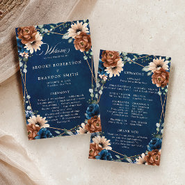 Terracotta Navy Blue Geometric Bröllopsprogram
