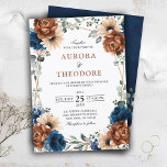 Terracotta Navy Blue Greenery Geometric Bröllop in Inbjudningar<br><div class="desc">Elegant Navy Blue,  Terracotta ,  Orange earthy blommigt bröllopsinbjudan med elegant bouquet of Navy blue,  Terracotta färg ro peonies and grönt eucalyptus lövs. Kontakta mig om du behöver hjälp med anpassning eller om du behöver någon annan produkt med den här designen.</div>