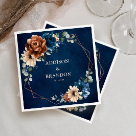Terracotta Navy Blue Greenery Geometric Bröllop Na Pappersservett