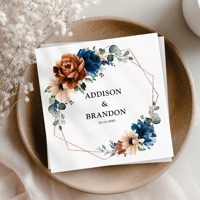 Terracotta Navy Blue Greenery Geometric Bröllop Na Pappersservett (Terracotta Navy Blue Greenery Geometric Wedding Na Napkins)