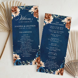 Terracotta Navy Blue Greenery Geometric Bröllop Pr Program