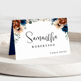 Terracotta Navy Blue Greenery Geometric Guest Namn Bordsnummer