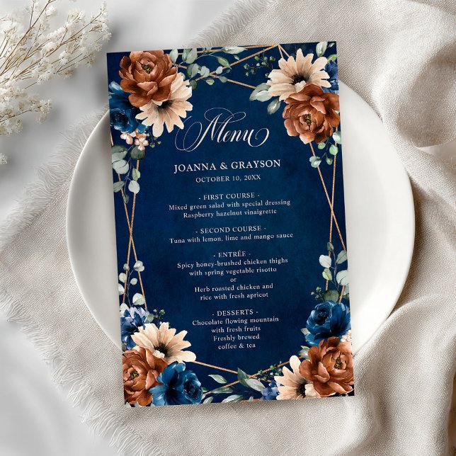 Terracotta Navy Blue Greenery Geometric Menu (Terracotta Navy Blue Greenery Geometric Menu)