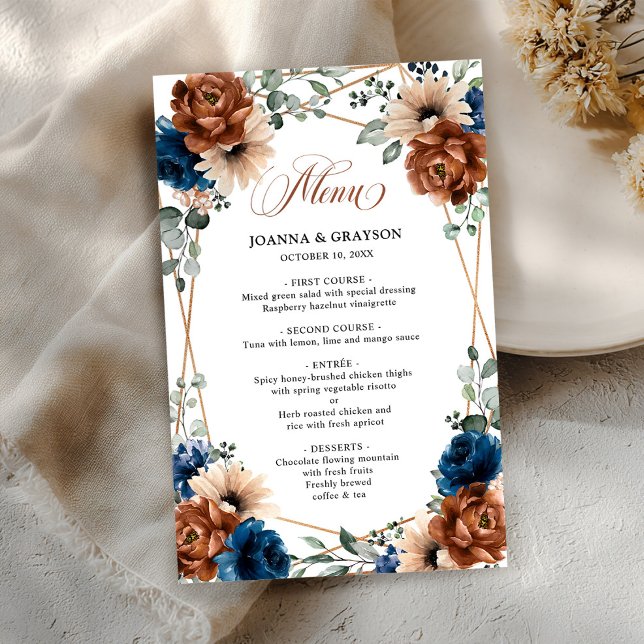 Terracotta Navy Blue Greenery Geometric Menu (Terracotta Navy Blue Greenery Geometric Menu )