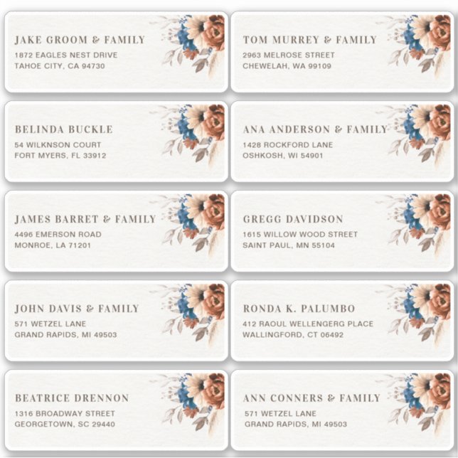 Terracotta Navy Blue Guest Namn Adress Klistermärken (Framsida)