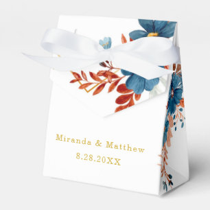 Terracotta Navy Blue Guld Blommigt Bröllop Presentaskar