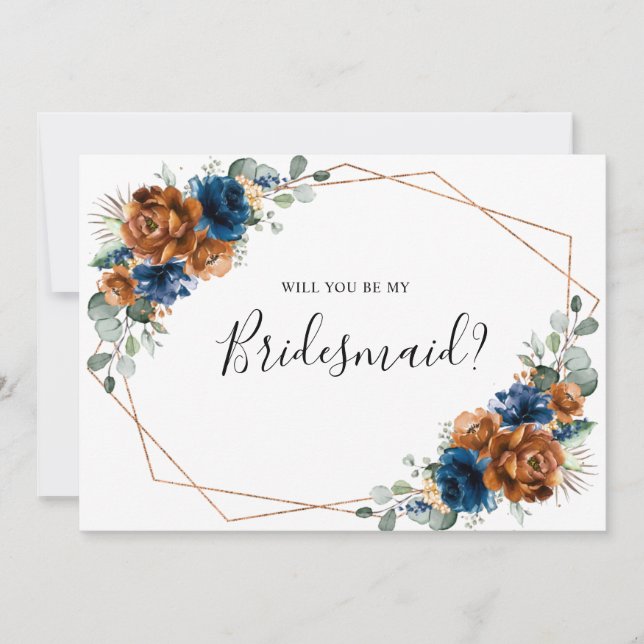 Terracotta Navy Blue, kommer du bli min bridesmaid Inbjudningar (Framsida)