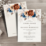 Terracotta Navy Blue Pampas Grass Botanical Weddin Inbjudningar<br><div class="desc">Elegant Navy Blue,  Terracotta ,  Orange earthy blommigt bröllopsinbjudan med elegant bouquet of Navy blue,  Terracotta färg ro peonies and eucalyptus lövs. Kontakta mig om du behöver hjälp med anpassning eller om du behöver någon annan produkt med den här designen.</div>