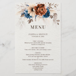 Terracotta Navy Blue Pampas Grass Bröllop Menu