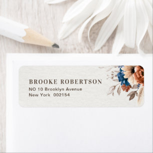 Terracotta Navy Blue Pampas Grass Returadress Etikett