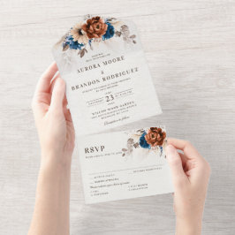 Terracotta Navy Blue Pampas Grass Rustic Bröllop
