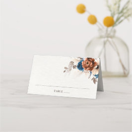 Terracotta Navy Blue Pampas Grass Rustic Bröllop Placeringskort