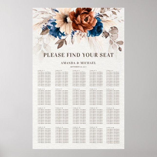 Terracotta Navy Blue Pampas Grass Sittdiagram Poster (Framsidan)