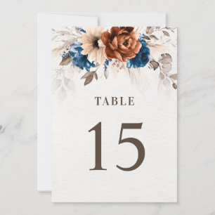 Terracotta Navy Blue Rustic Bordsnummer Card