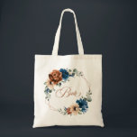 Terracotta Navy Greenery Geometric Bröllop Bride Tygkasse<br><div class="desc">Elegant Navy Blue,  Terracotta ,  Orange earthy blommigt Tema bröllop bride to te bag med elegant bouquet of Navy Blue,  Terracotta färg ro peonies and grönt eucalyptus lövs. Kontakta mig om du behöver hjälp med anpassning eller om du behöver någon annan produkt med den här designen.</div>