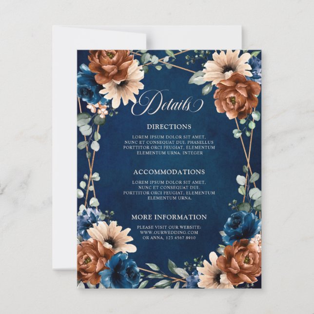 Terracotta Navy Greenery Geometric-informationskor Inbjudningar (Framsida)