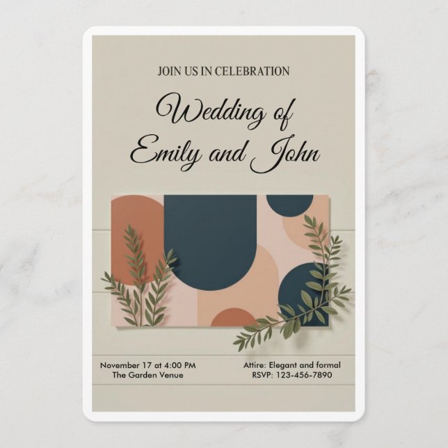 Terracotta Navy Greenery Wedding Invitation Inbjudningar (Framsida)