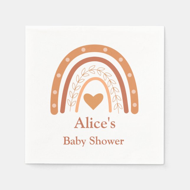 Terracotta Neutralt boho rainbow Baby Shower Pappersservett (Framsidan)
