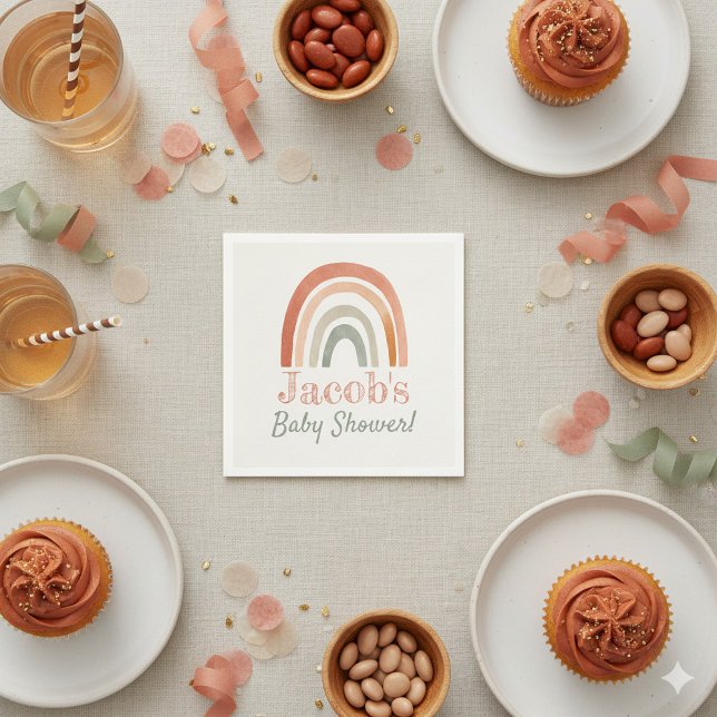 Terracotta neutralt regnbåge babydusch pappersservett (Rainbow baby shower party napkin)