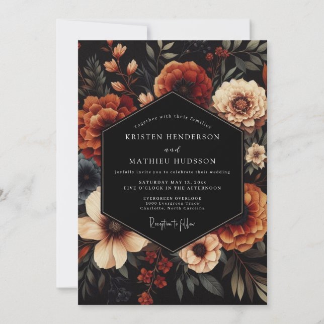 Terracotta Noir Bloom Wedding Inbjudningar (Framsida)