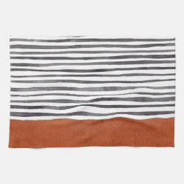 Terracotta och Black White Rand   Kökshandduk