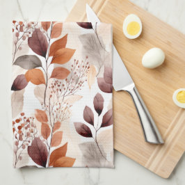 Terracotta och Burgundy Höst löv | Boho Autumn Kökshandduk