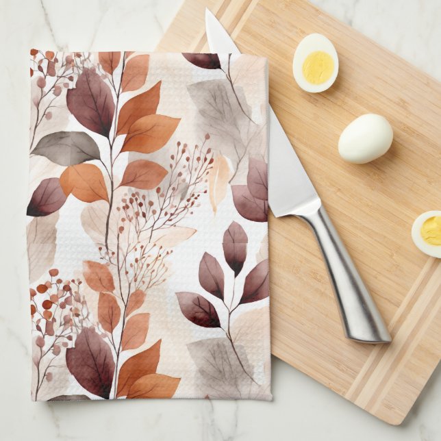 Terracotta och Burgundy Höst löv | Boho Autumn Kökshandduk (Vikt i Fjärdedel)