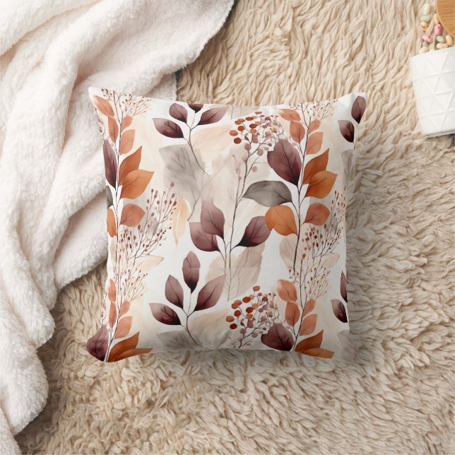 Terracotta och Burgundy Höst löv | Boho Autumn Kudde (Filt)