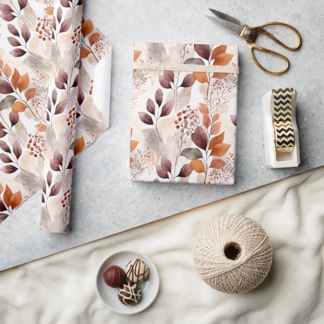 Terracotta och Burgundy Höst löv | Boho Autumn Presentpapper (Hantverk)