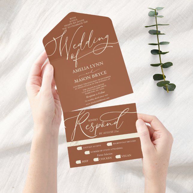 Terracotta och Cream Calligraphy Script Bröllop (Terracotta and Cream Elegant Script Wedding Initiation All in One)
