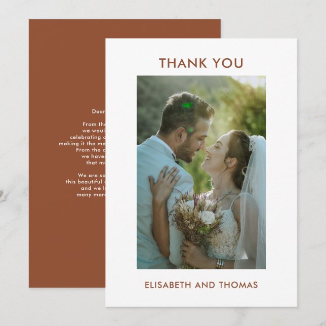 Terracotta och fotot elegant bröllop tack kort (Fram/baksida)