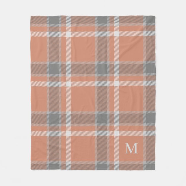 Terracotta och Grått Tartan Play med Monogram Fleecefilt (Framsidan)