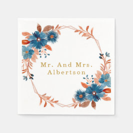 Terracotta och Guld Blommigten Bröllop vid marinbl Pappersservett