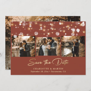Terracotta och Guld Bröllop 4 Photo Save Date Spara Datumet