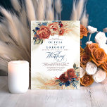 Terracotta och marinblå Blommigten Elegant bröllop Inbjudningar<br><div class="desc">Pampasgräs,  terakotta-rost,  blommor och botaniska elegant bröllop-inbjudningar till marinblått blad</div>