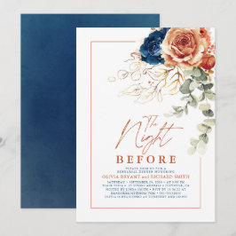 Terracotta och Navy Blue Blommigt Rehearsal Dinner Inbjudningar