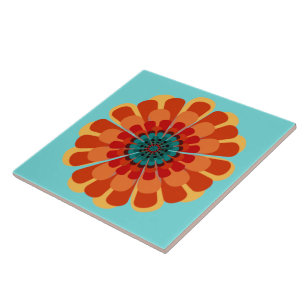Terracotta och Teal Flower Kakelplatta