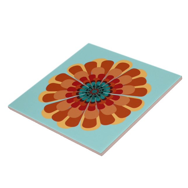 Terracotta och Teal Flower Kakelplatta (Sidan)