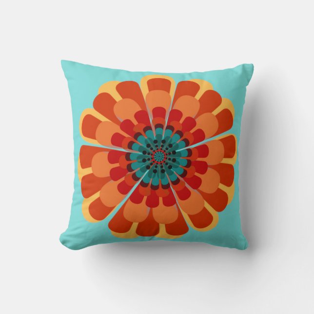 Terracotta och Teal Flower Kudde (Framsida)