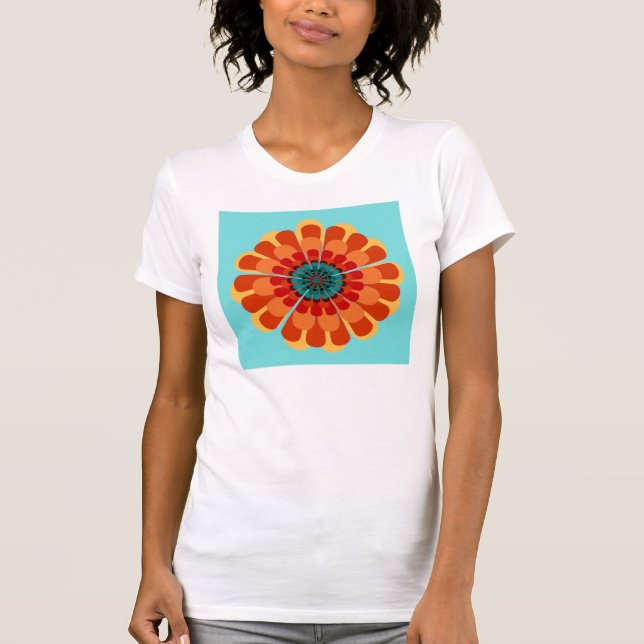 Terracotta och Teal Flower Tee Shirt (Framsida)