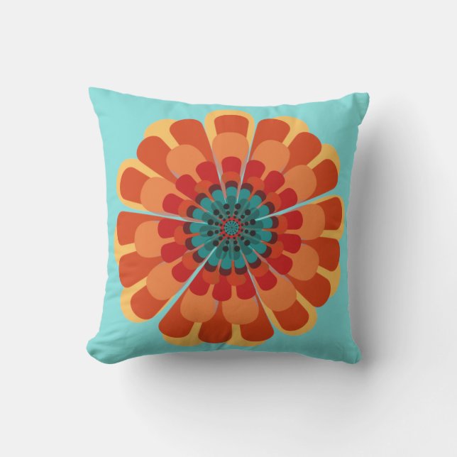 Terracotta och Teal Flower Utomhuskudde (Framsida)